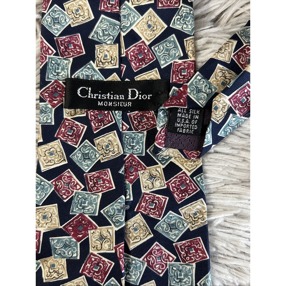 Christian Dior Monsieur Neck Tie Vintage Multicolor 100% Silk Geometric Designer